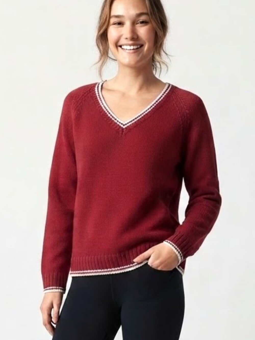 Vintage Red Varsity Style Sweater 100% Cotton Chunky Preppy Grandpa Football XL